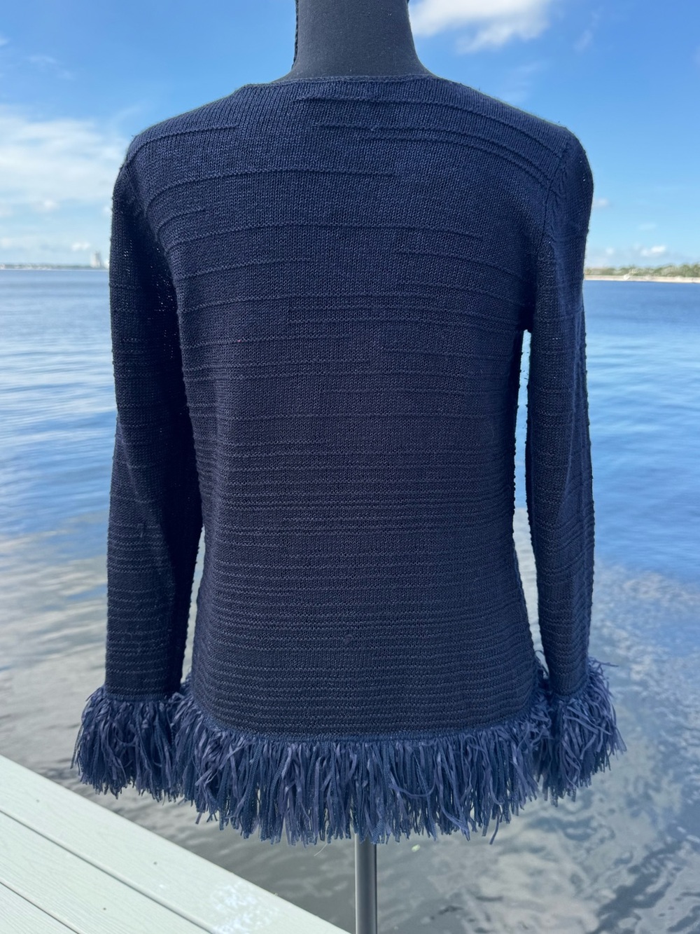 Nic and Zoe Small, navy Fringe Hem Long-Sleeve Women's Top. Excellent condition - Picture 2 of 4